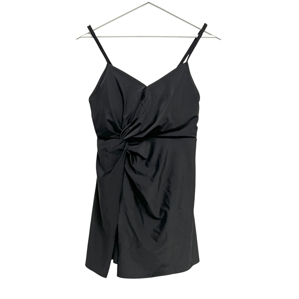 Grace Karin Swim Dress Women Large Black Twist Front V-Neck One Piece Slimming